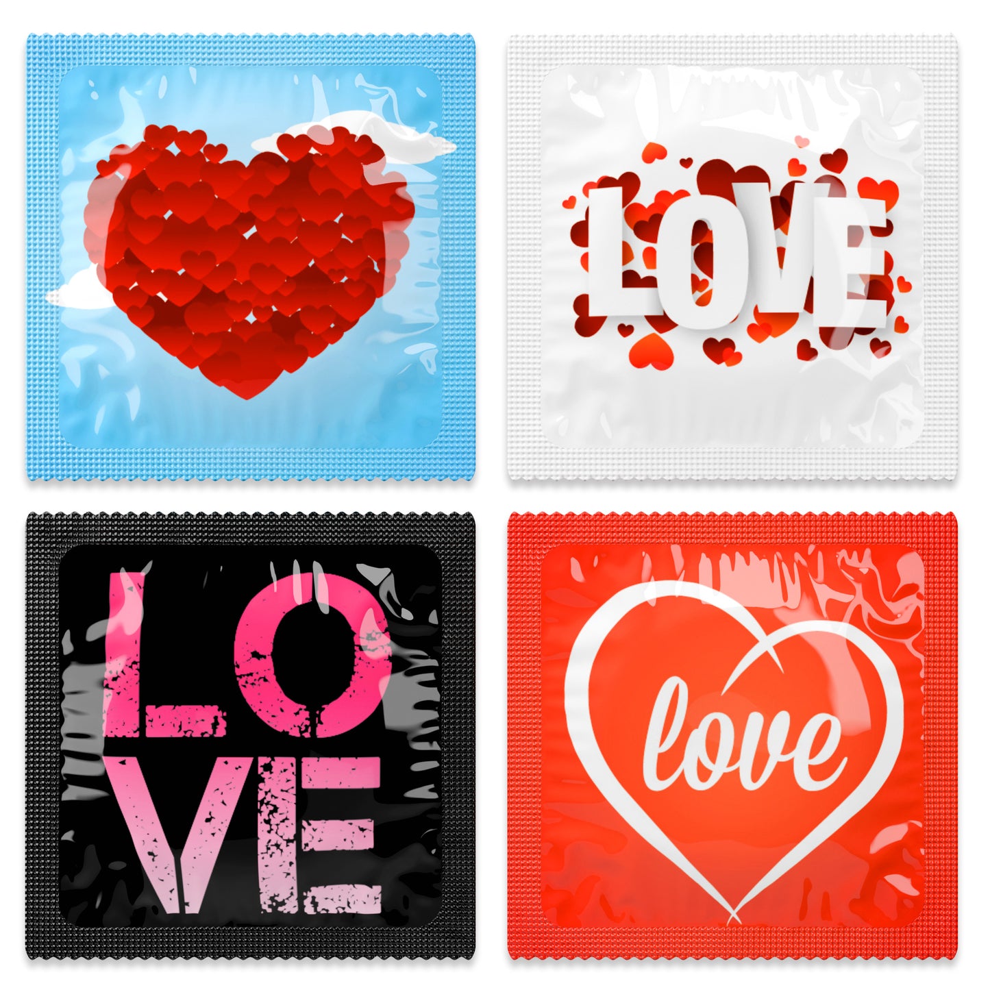 Pasante Love Condoms - set of 4 condoms with Love designs.