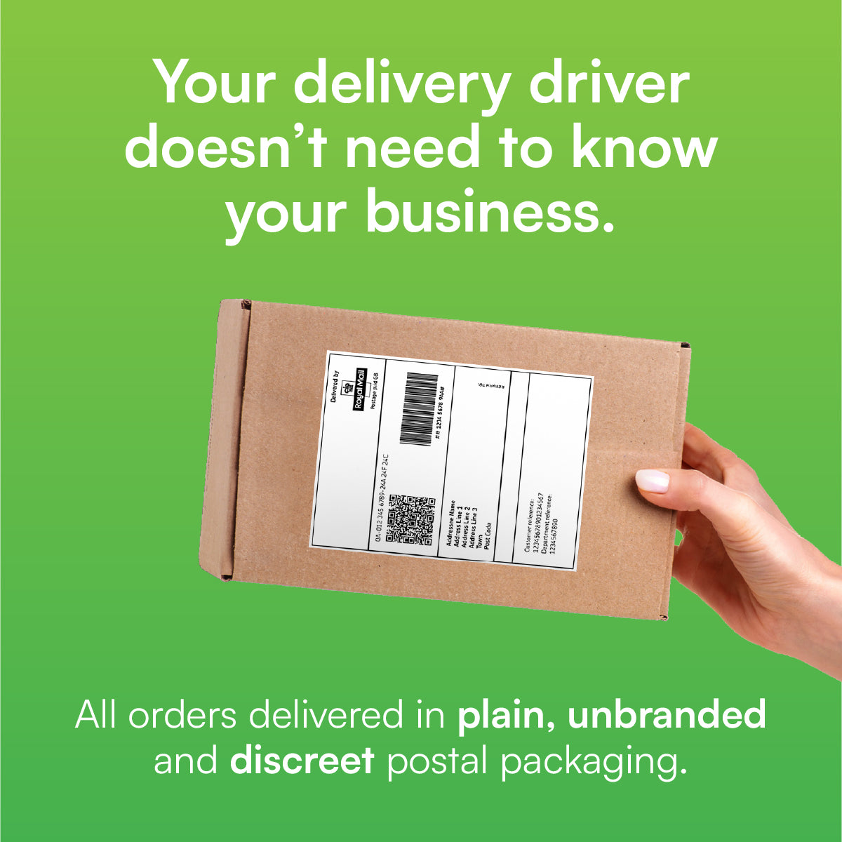 Discreet delivery in unbranded packaging