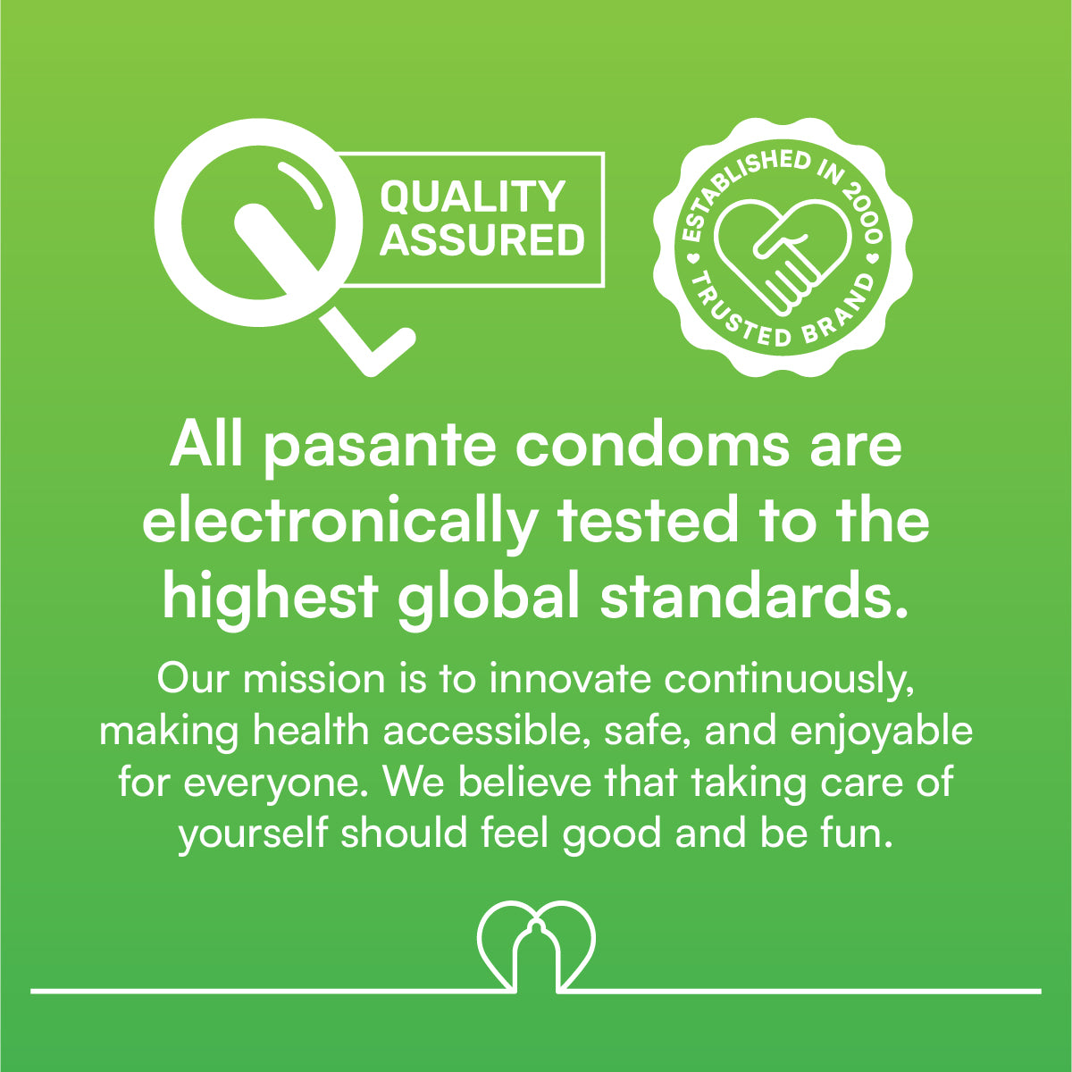 Pasante condoms - quality assured logo and testing standards.