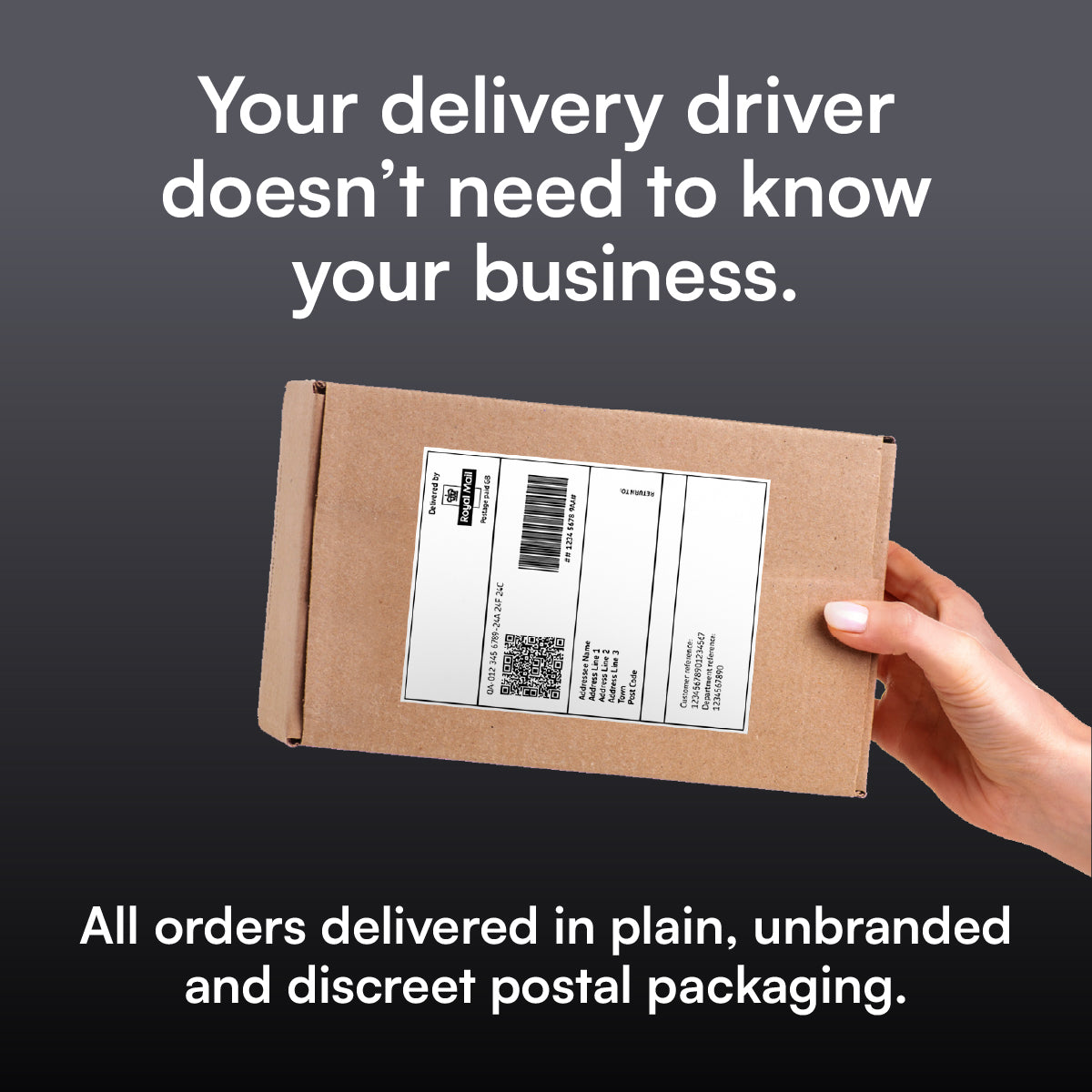 Discreet delivery in unbranded packaging