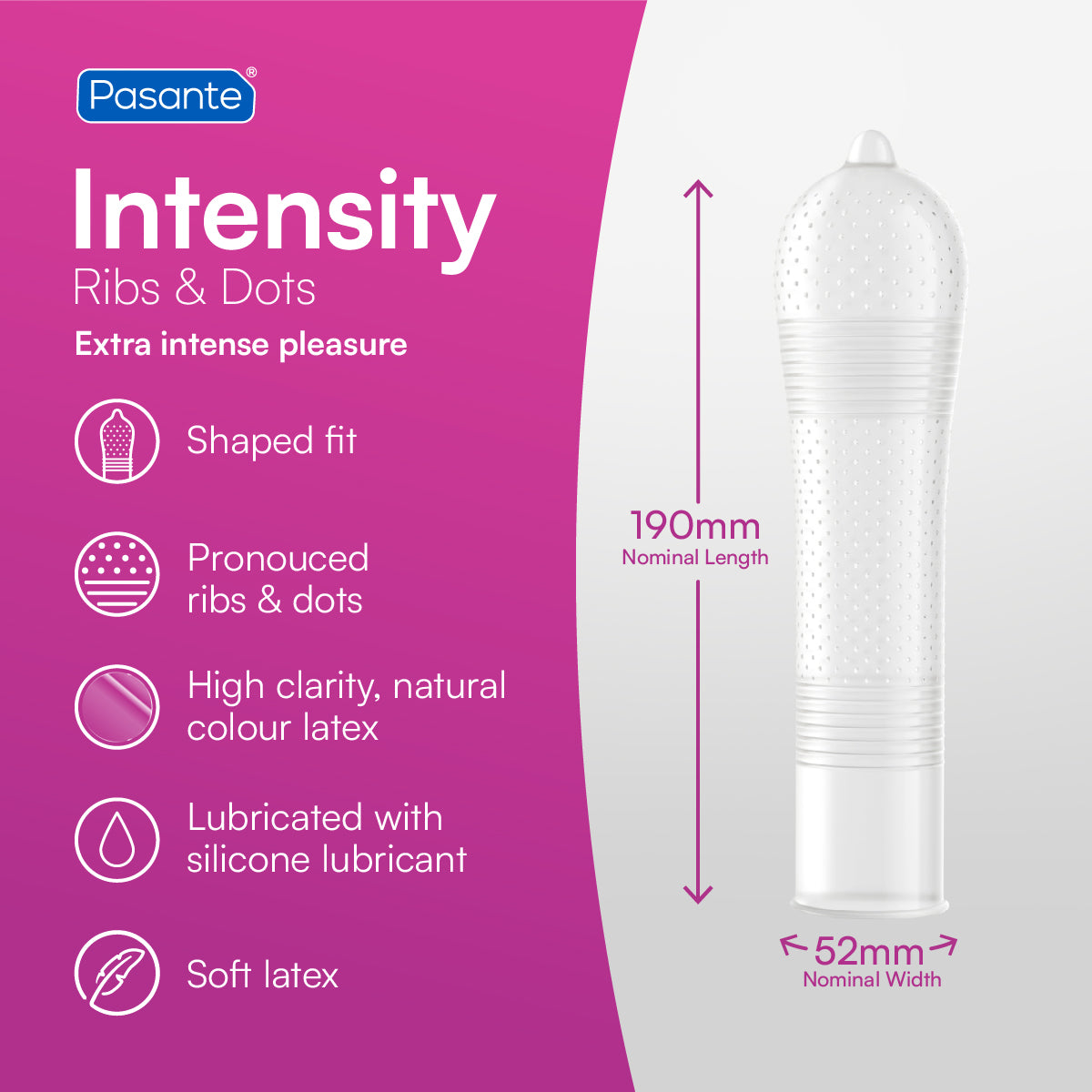 Pasante Ribs and Dots Condom Specification guide
