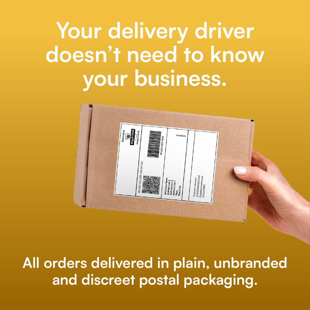 Discreet delivery in unbranded packaging