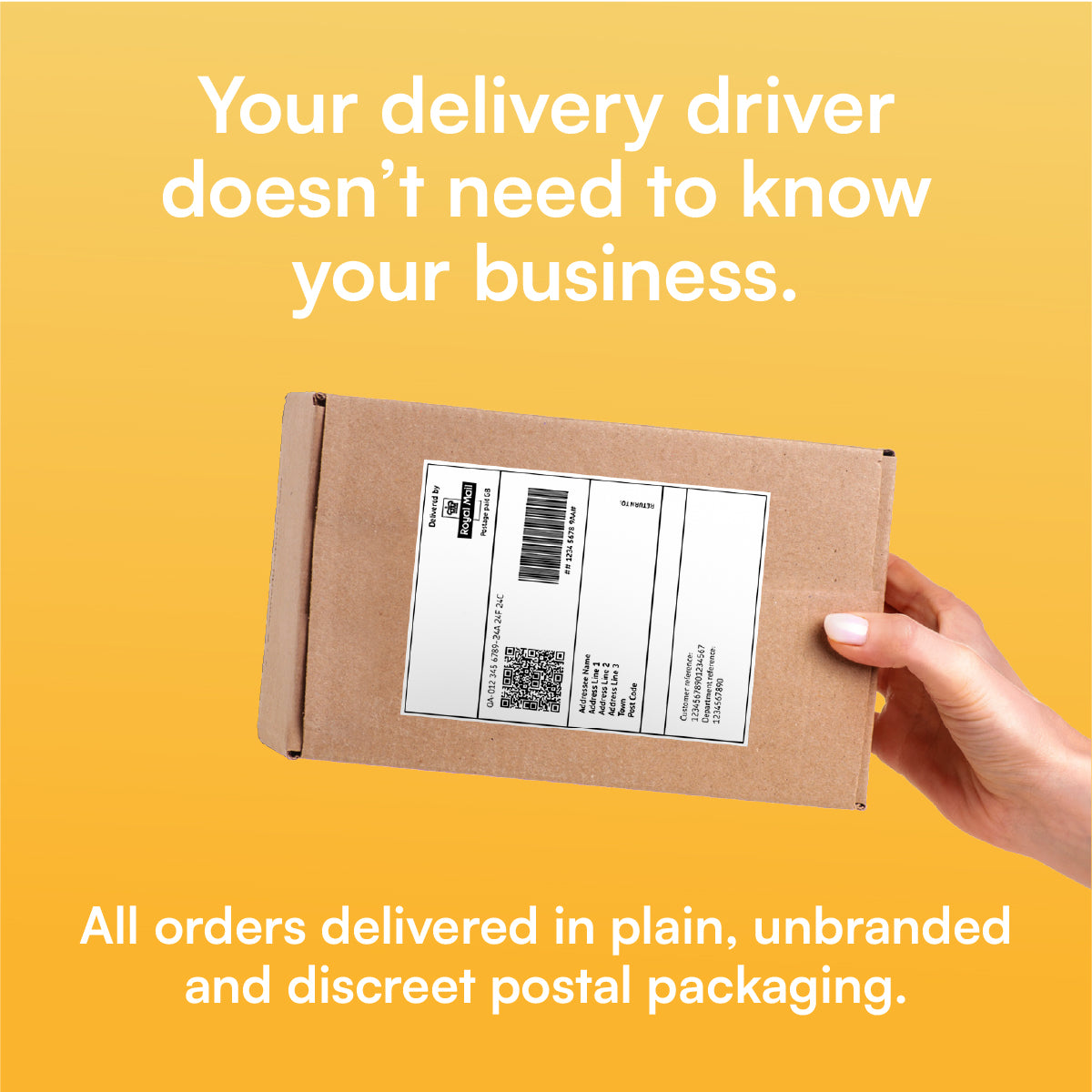 Discreet delivery in unbranded packaging