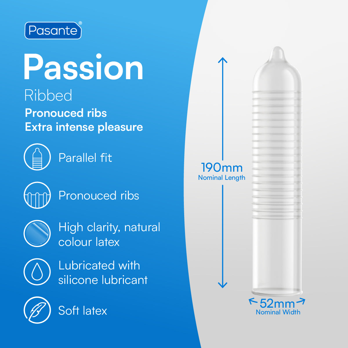 Pasante Ribbed Passion Condom Specification
