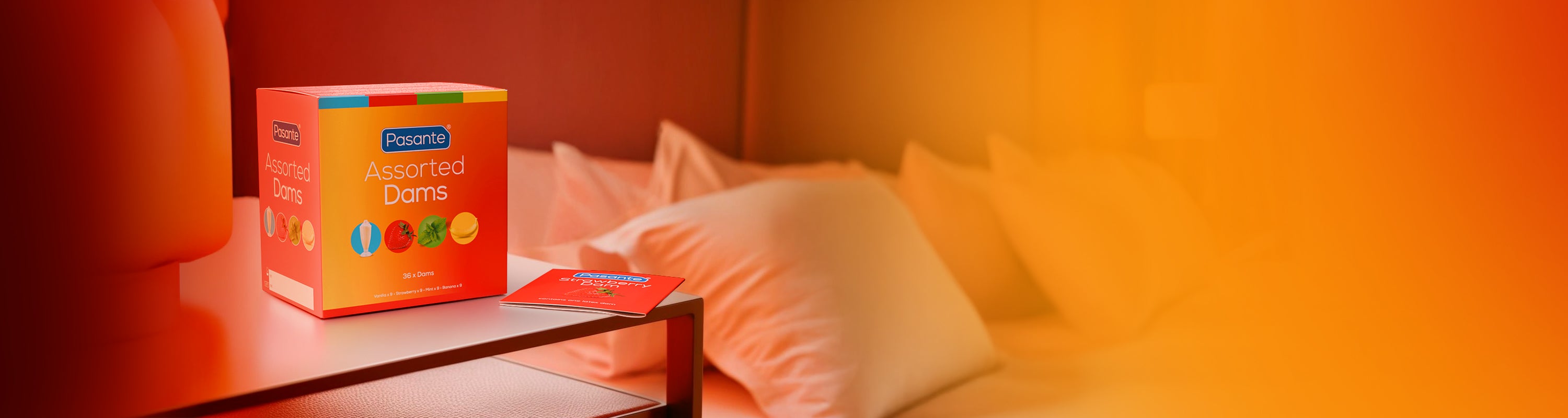 Pasante Oral Dams on a bedside table