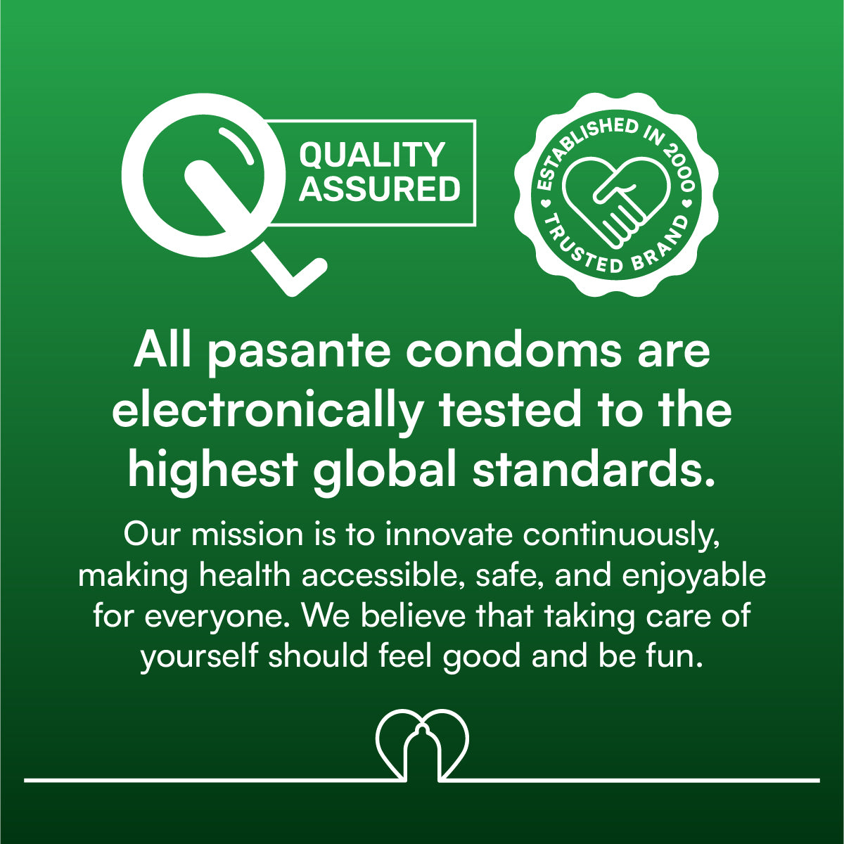 pasante  infinity x condoms with quality assured and trusted brand logos on a green background.