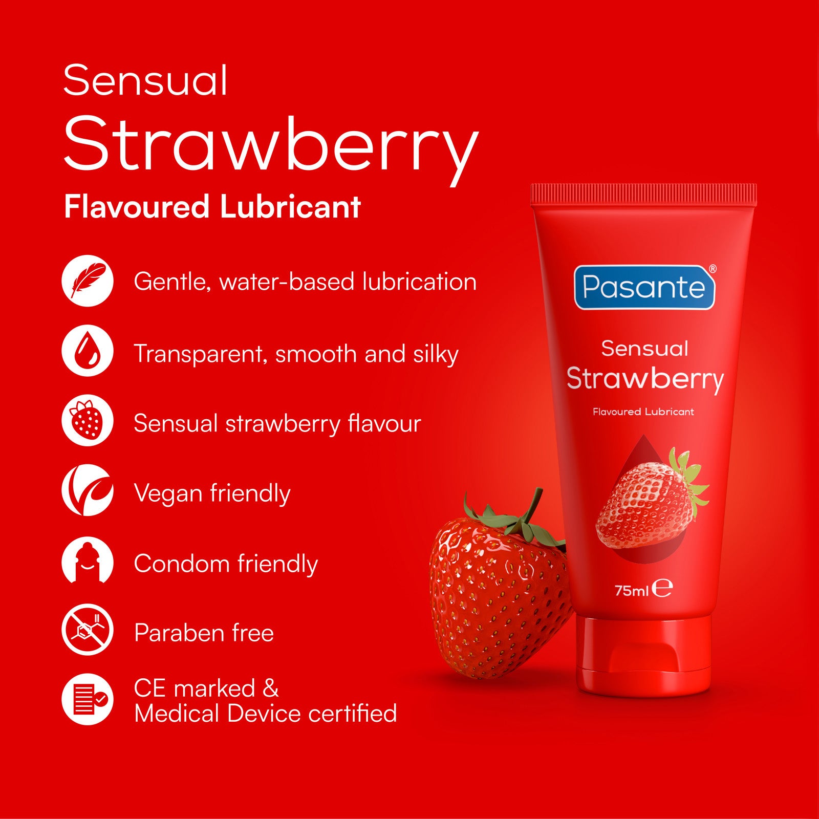 Pasante Strawberry Flavoured Lube in 75ml Tube Pasante.com Pasante Strawberry Flavoured Lube in 75ml Tube Pasante.com